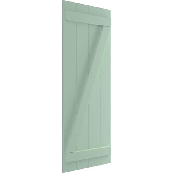 Ekena Millwork True Fit PVC, Four Board Joined Board-n-Batten Shutters w/Z-Bar, Seaglass , 21 1/2W x 32H, PR - TFP102BBF21X032SG