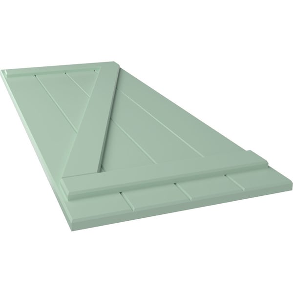 Ekena Millwork True Fit PVC, Four Board Joined Board-n-Batten Shutters w/Z-Bar, Seaglass , 21 1/2W x 32H, PR - TFP102BBF21X032SG