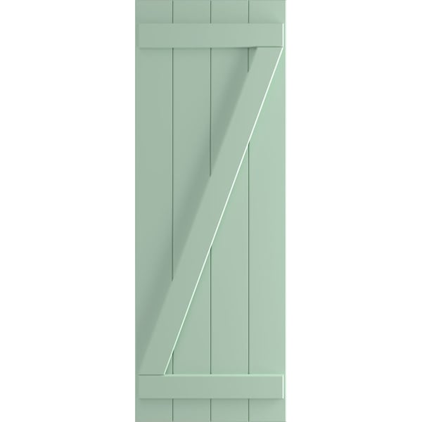 Ekena Millwork True Fit PVC, Four Board Joined Board-n-Batten Shutters w/Z-Bar, Seaglass , 21 1/2W x 32H, PR - TFP102BBF21X032SG