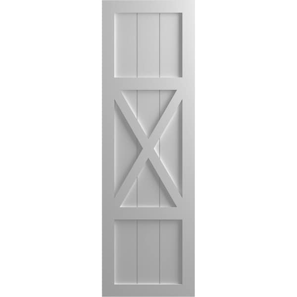 Ekena Millwork True Fit PVC Center X-Board Farmhouse Fixed Mount Shutters, Primed , 15"W x 38"H - TFP107FH15X038PR