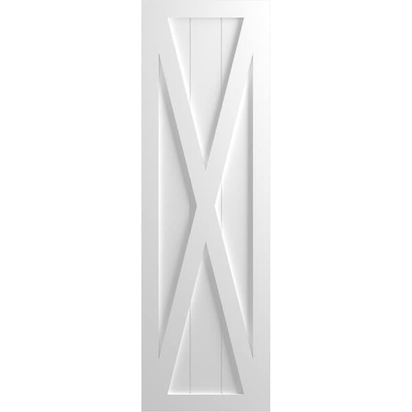 Ekena Millwork True Fit PVC Single X-Board Farmhouse Fixed Mount Shutters, Unfinished, 12W x 37H, PR - TFP001FH12X037UN