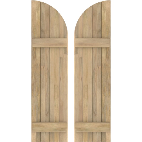 Ekena Millwork Americraft 4-Board (2 Batten) Wood Joined Board-n-Batten Shutters w/ Arch Top, ARW101BQ414X66UNH, PR - ARW101BQ414X66UNH