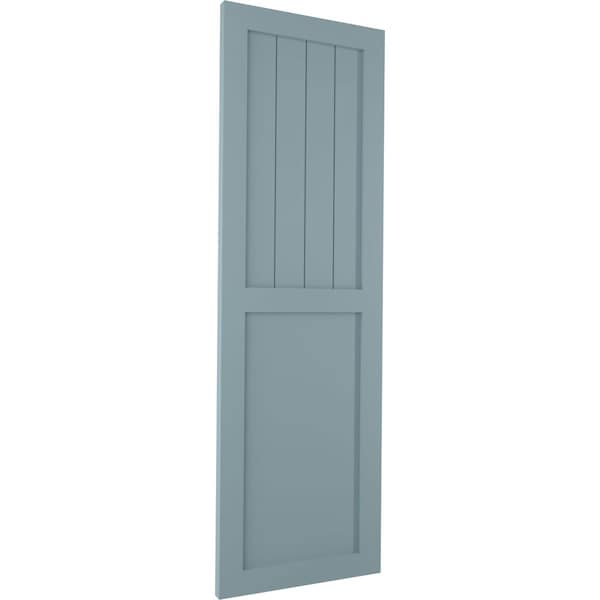 Ekena Millwork True Fit PVC Farmhouse/Flat Panel Combination Fixed Mount Shutters, Peaceful Blue, 15W x 42H, PR - TFP101FC15X042SB