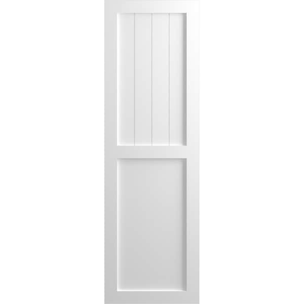Ekena Millwork True Fit PVC Farmhouse/Flat Panel Combination Fixed Mount Shutters, Unfinished, 18W x 46H, PR - TFP101FC18X046UN
