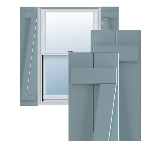 Ekena Millwork True Fit PVC Two Board Joined Board-n-Batten Shutters w/Z-Bar, Peaceful Blue , 10 3/4W x 65H, PR - TFP102BBF11X065SB