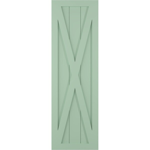 Ekena Millwork True Fit PVC Single X-Board Farmhouse Fixed Mount Shutters, Seaglass, 18W x 55H, PR - TFP001FH18X055SG