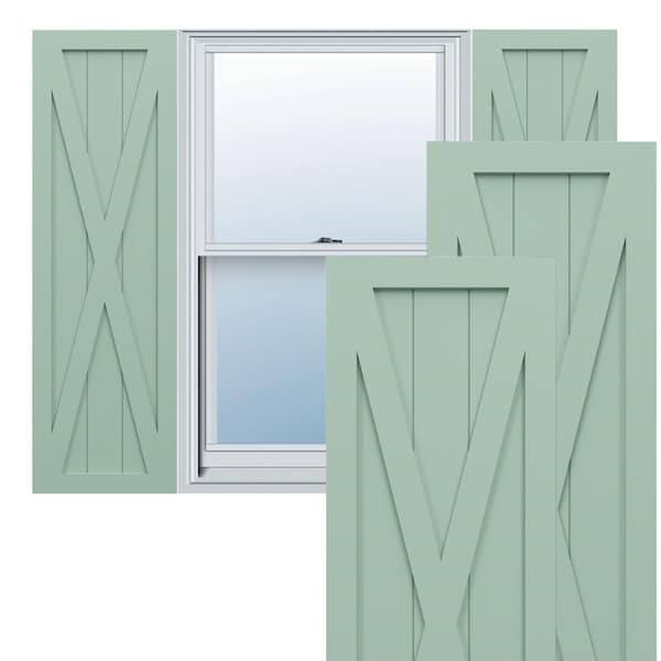 Ekena Millwork True Fit PVC Single X-Board Farmhouse Fixed Mount Shutters, Seaglass, 18W x 55H, PR - TFP001FH18X055SG