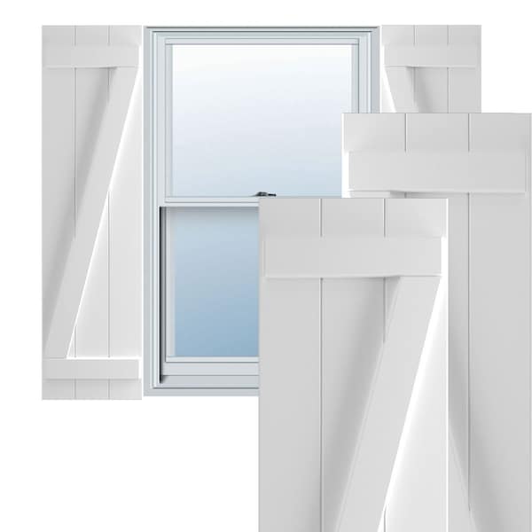 Ekena Millwork True Fit PVC Three Board Joined Board-n-Batten Shutters w/Z-Bar, White , 16 1/8W x 37H, PR - TFP102BBF16X037WH