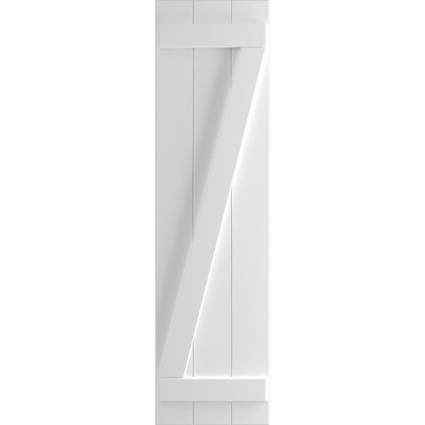 Ekena Millwork True Fit PVC Three Board Joined Board-n-Batten Shutters w/Z-Bar, White , 16 1/8W x 37H, PR - TFP102BBF16X037WH