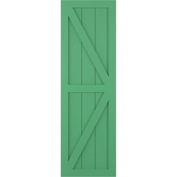 Ekena Millwork True Fit PVC Two Equal Panel Farmhouse Fixed Mount Shutters w/ Z-Bar, Lilly Pads , 18W x 33H, PR - TFP102FH18X033LP