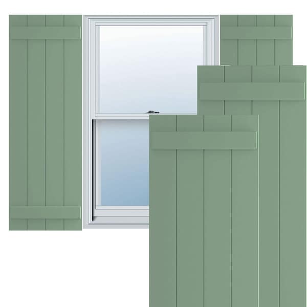 Ekena Millwork True Fit PVC, Four Board Joined Board-n-Batten Shutters, Track Green, 21 1/2W x 75H, PR - TFP101BBF21X075TG