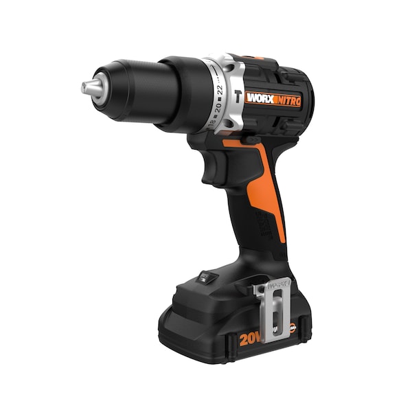 Worx Nitro 20V PowerShare 1/2" Cordless Hammer Drill Kit, Brushless Motor - WX352L