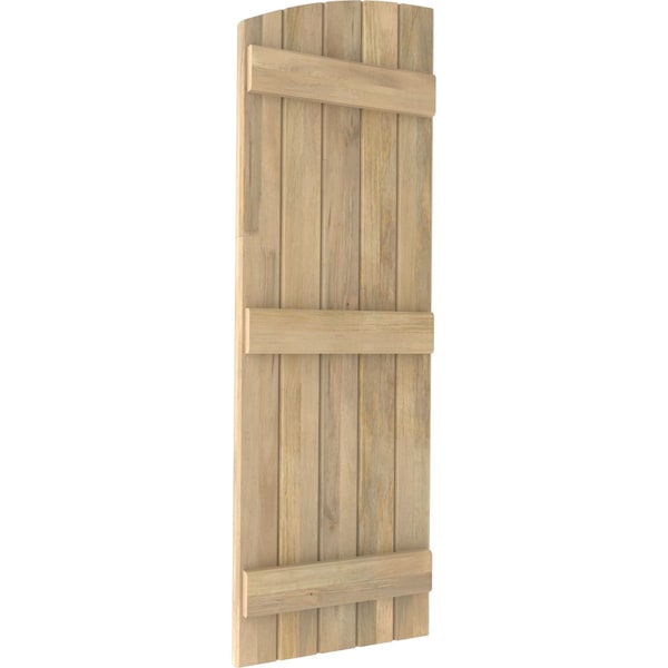 Ekena Millwork Americraft 5-Board (3 Batten) Wood Joined Board-n-Batten Shutters w/Ellipt Top, ARW401BE518X72UNH, PR - ARW401BE518X72UNH