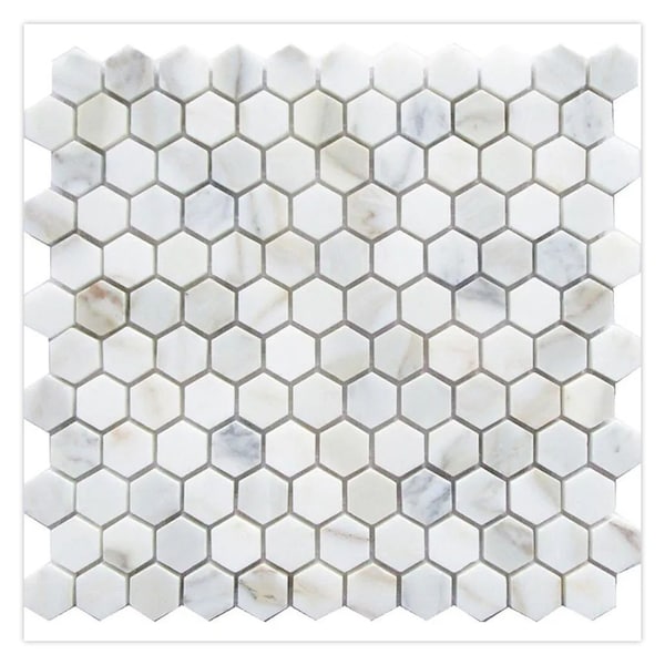 Apollo Tile 11 x 12 in. Honed White Gray Marble Mosaic Hexagon Wall and Floor Tile 4.55 sq ft/case, 5PK - APLTSC88G44HA
