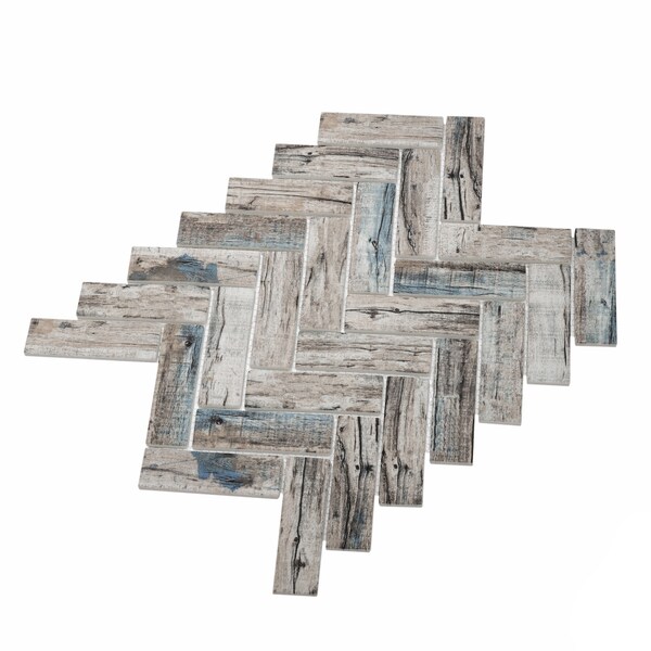 Apollo Tile Sample of Blue/Beige Herringbone 11"X12.6" Recycled Glass Mosaic Tile - APLNNC9906BLEC35 SAMPLE