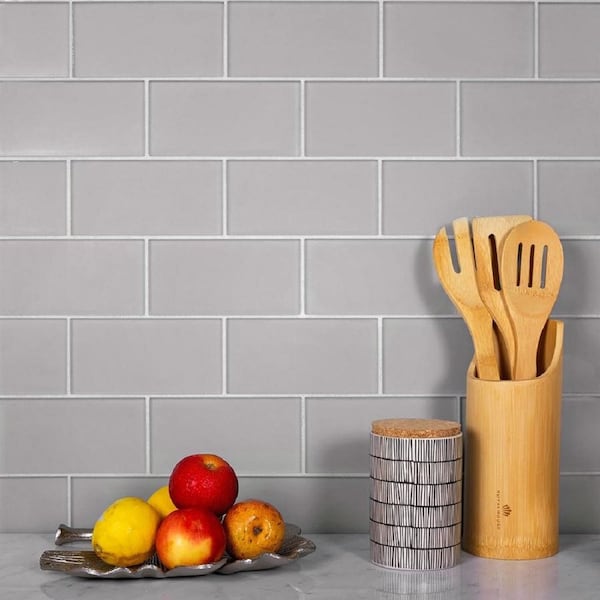 Apollo Tile 3X6 Frosted Soft Grey Subway Glass Tile 5 Sq.Ft., 40PK - APLA99092M36EC104