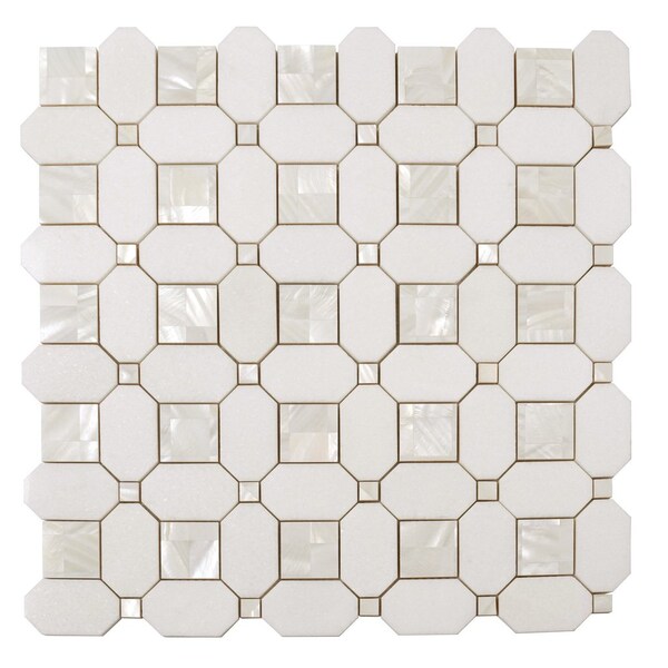 Apollo Tile Pearl White 12.2 in x 12.2 in Thassos, Shell Floor and Wall Mosaic Tile 5.17 sqft/case, 5PK - APLALA88S10A