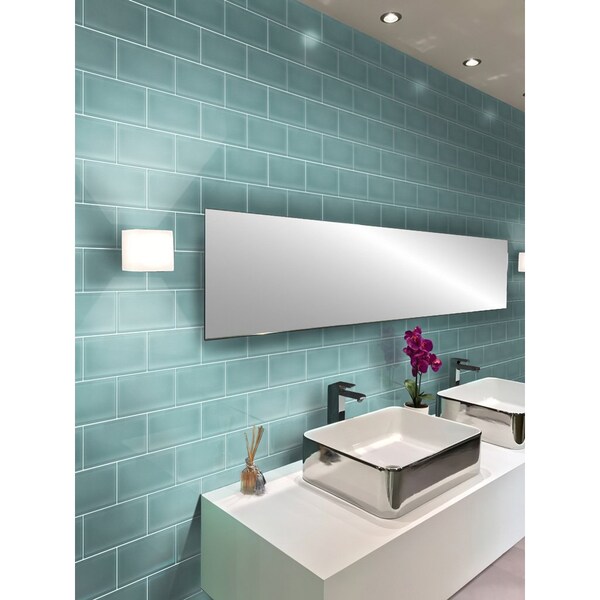 Apollo Tile 3X6 Aquamarine Glossy Subway Glass Tile 5 Sq.Ft., 40PK - APLA9904136EC106