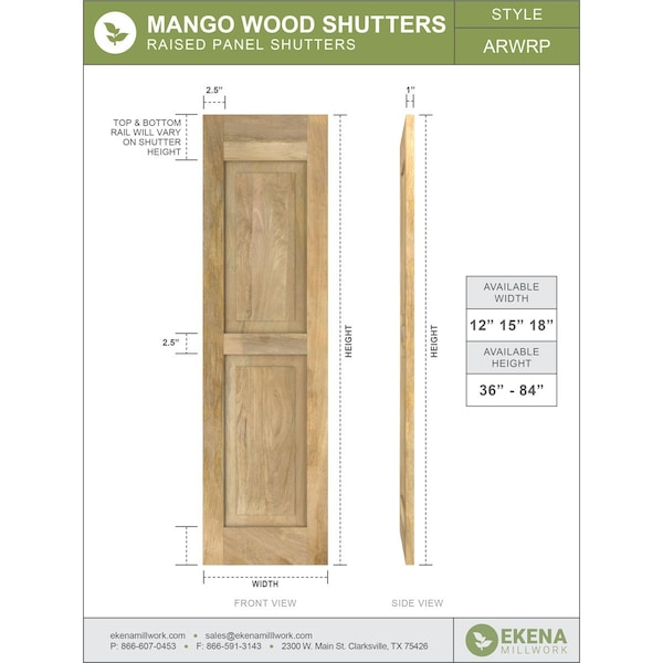 Ekena Millwork Americraft 2 Equal Raised Panel Exterior Real Wood Shutters, RW101RP18X73UNH, PR - RW101RP18X73UNH