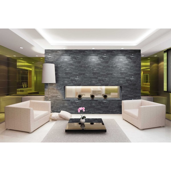 Msi Cosmic Black 3D Wave Ledger Panel "6 X 24" Honed Marble Wall Tile, 4PK - ZOR-PNL-0025