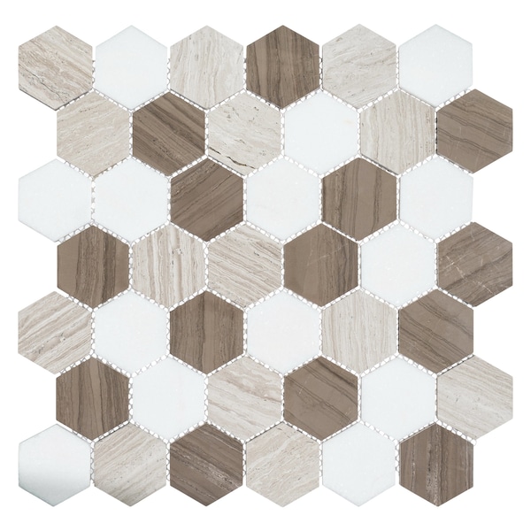 Andova Tiles SAMPLE Channing 2 x 2 Marble Honeycomb Mosaic Floor Use Tile - SAM-ANDCHA122