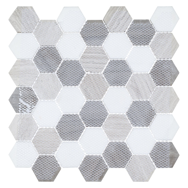 Andova Tiles SAMPLE Channing 2 x 2 Marble Honeycomb Mosaic Floor Use Tile - SAM-ANDCHA122