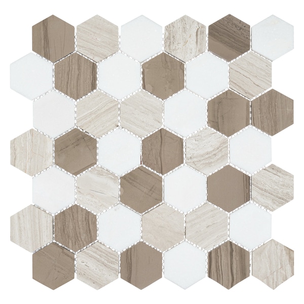 Andova Tiles SAMPLE Channing 2 x 2 Marble Honeycomb Mosaic Floor Use Tile - SAM-ANDCHA122