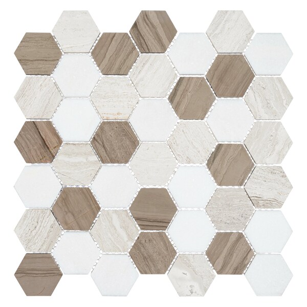 Andova Tiles SAMPLE Channing 2 x 2 Marble Honeycomb Mosaic Floor Use Tile - SAM-ANDCHA122