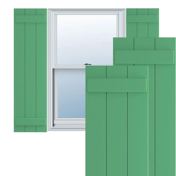 Ekena Millwork True Fit PVC, Three Board Joined Board-n-Batten Shutters, Lilly Pads, 16 1/8W x 34H, PR - TFP101BBF16X034LP