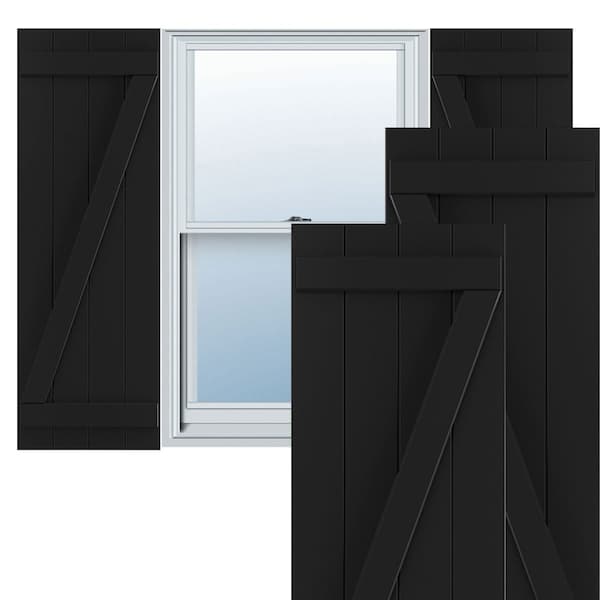 Ekena Millwork True Fit PVC Four Board Joined Board-n-Batten Shutters w/Z-Bar, Black , 21 1/2W x 46H, PR - TFP102BBF21X046BL