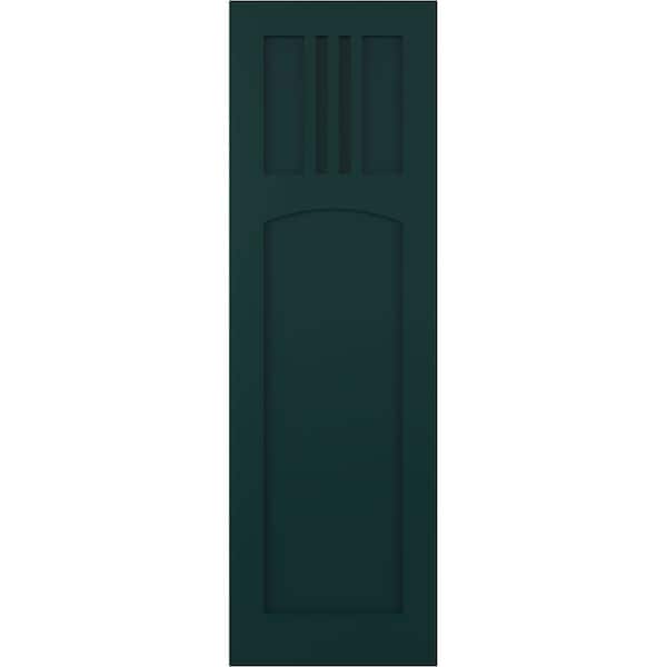 Ekena Millwork True Fit PVC San Miguel Mission Style Fixed Mount Shutters, Thermal Green, 12W x 48H, PR - TFP001SM12X048FG