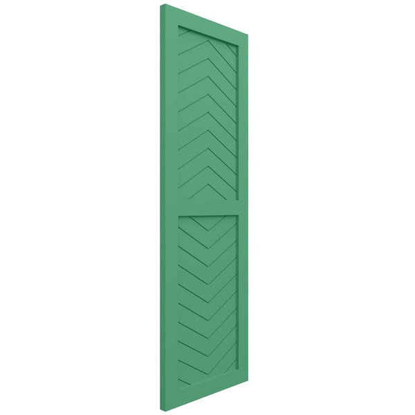 Ekena Millwork True Fit PVC Two Panel Chevron Modern Style Fixed Mount Shutters, Lilly Pads, 18W x 30H, PR - TFP101CV18X030LP