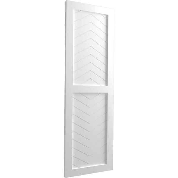 Ekena Millwork True Fit PVC Two Panel Chevron Modern Style Fixed Mount Shutters, White, 18W x 59H, PR - TFP101CV18X059WH