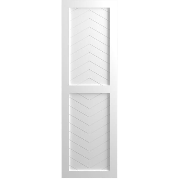 Ekena Millwork True Fit PVC Two Panel Chevron Modern Style Fixed Mount Shutters, White, 18W x 59H, PR - TFP101CV18X059WH