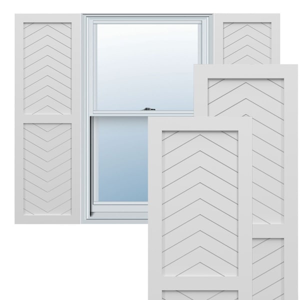 Ekena Millwork True Fit PVC Two Panel Chevron Modern Style Fixed Mount Shutters, White, 18W x 59H, PR - TFP101CV18X059WH