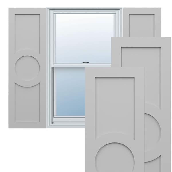 Ekena Millwork True Fit PVC Center Circle Arts & Crafts Fixed Mount Shutters, Primed, 15"W x 33"H - TFP001AC15X033PR