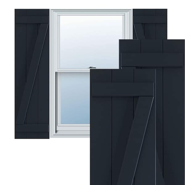 Ekena Millwork True Fit PVC Three Board Joined Board-n-Batten Shutters w/Z-Bar Starless Night Blue, 16 1/8Wx30H, PR - TFP102BBF16X030OB