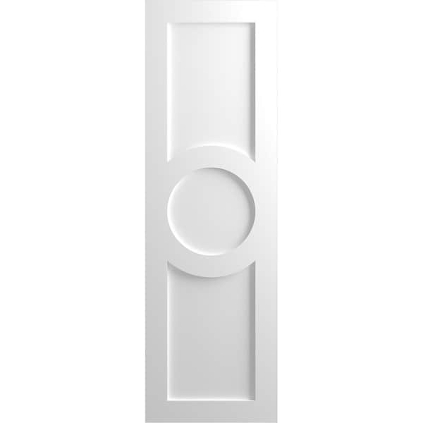 Ekena Millwork True Fit PVC Center Circle Arts & Crafts Fixed Mount Shutters, White, 18W x 79H, PR - TFP001AC18X079WH