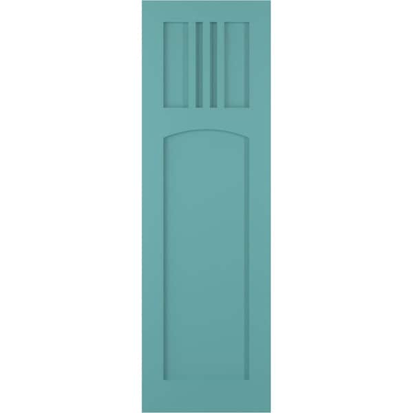 Ekena Millwork True Fit PVC San Miguel Mission Style Fixed Mount Shutters, Pure Turquoise, 18W x 66H, PR - TFP001SM18X066PT