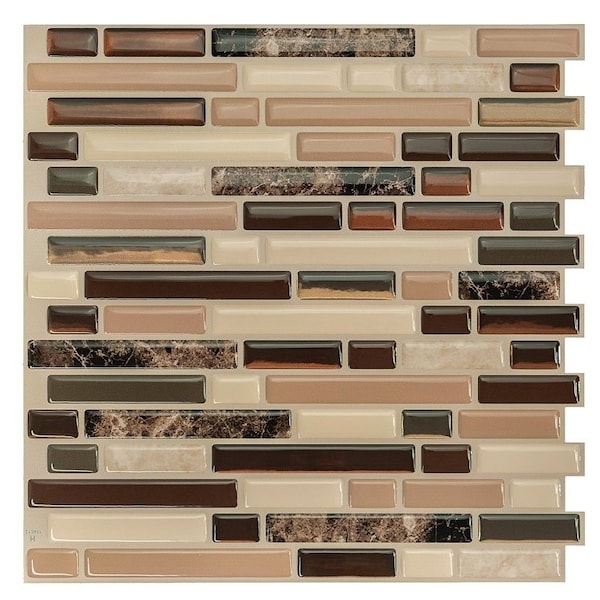 Smart Tiles Mosaik Series Wall Tile, 10 in L Tile, 1006 in W Tile, Bellagio Keystone Pattern, Vinyl - SM1034-4