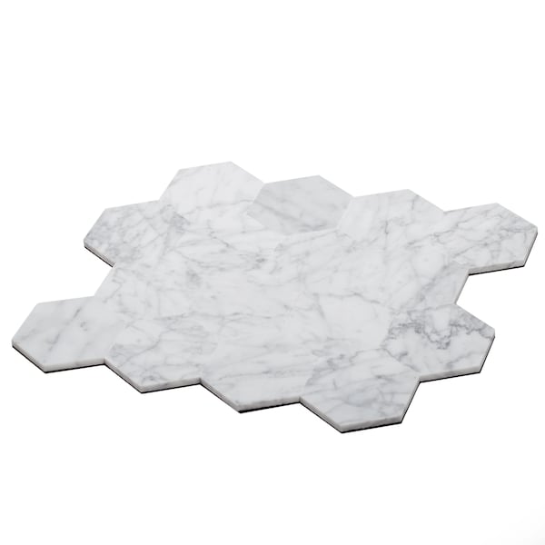 Apollo Tile Sample of 2.5" Carrara Hexagon 9" X10.25" Peel And Stick Marble Tile - TCPLST9901 SAMPLE