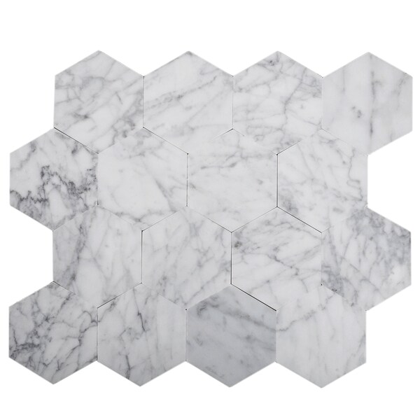 Apollo Tile Sample of 2.5" Carrara Hexagon 9" X10.25" Peel And Stick Marble Tile - TCPLST9901 SAMPLE