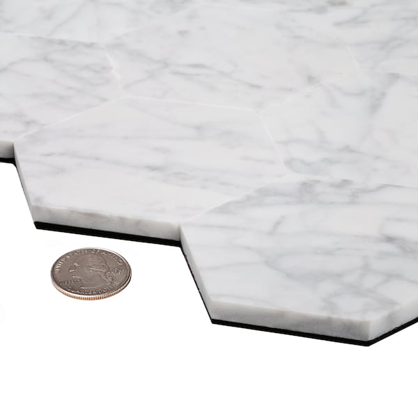 Apollo Tile Sample of 2.5" Carrara Hexagon 9" X10.25" Peel And Stick Marble Tile - TCPLST9901 SAMPLE
