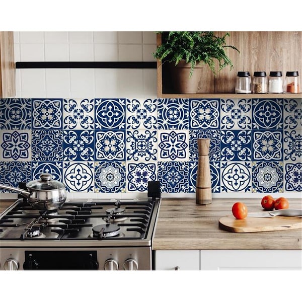 Articulos Para El Hogar 8 x 8 in. Midnight Blue, White Peel & Stick Removable Tiles - AR3104220