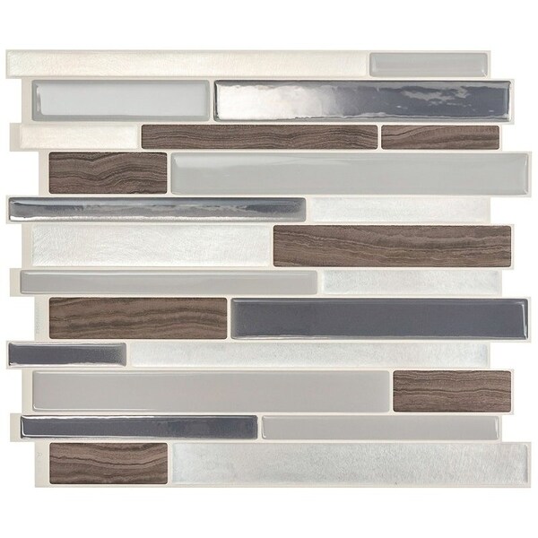 Smart Tiles Mosaik Series Wall Tile, 1127 in L Tile, 964 in W Tile, Straight Edge, Milano Argento Pattern - SM1050-4