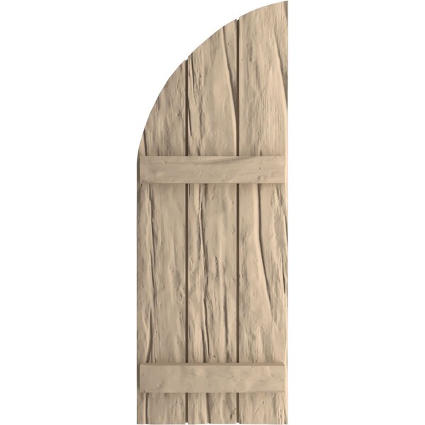 Ekena Millwork Riverwood 3 Board Joined Board-n-Batten w/Quarter Round Arch Top Faux Wood Shutters, 16 1/2"W x 64"H - SHUBJQ16X64RWPR