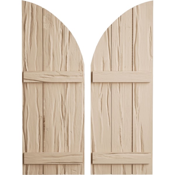 Ekena Millwork Riverwood 3 Board Joined Board-n-Batten w/Quarter Round Arch Top Faux Wood Shutters, 16 1/2"W x 64"H - SHUBJQ16X64RWPR
