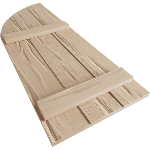 Ekena Millwork Riverwood 3 Board Joined Board-n-Batten w/Quarter Round Arch Top Faux Wood Shutters, 16 1/2"W x 64"H - SHUBJQ16X64RWPR