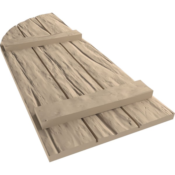 Ekena Millwork Riverwood 3 Board Joined Board-n-Batten w/Quarter Round Arch Top Faux Wood Shutters, 16 1/2"W x 64"H - SHUBJQ16X64RWPR