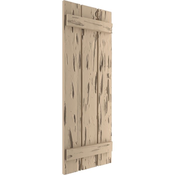 Ekena Millwork Rustic Three Board Spaced Board-n-Batten Pecky Cypress Faux Wood Shutters, 17 1/2"W x 26"H - SHUBSS17X26PCPR